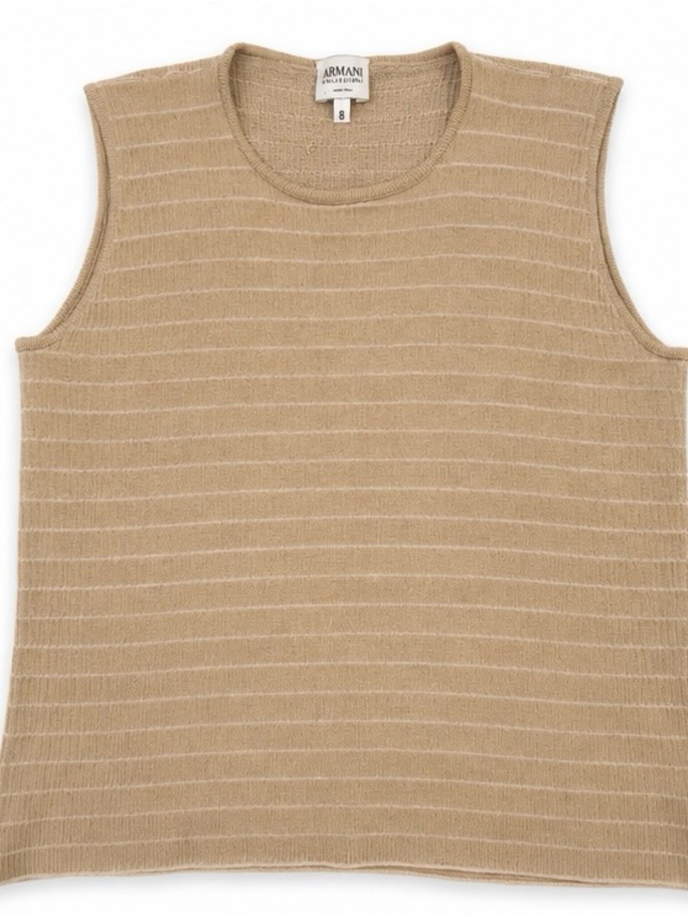 Armani Collezioni Merino Wool Knit Shell Top Beige Made in Italy Size 8